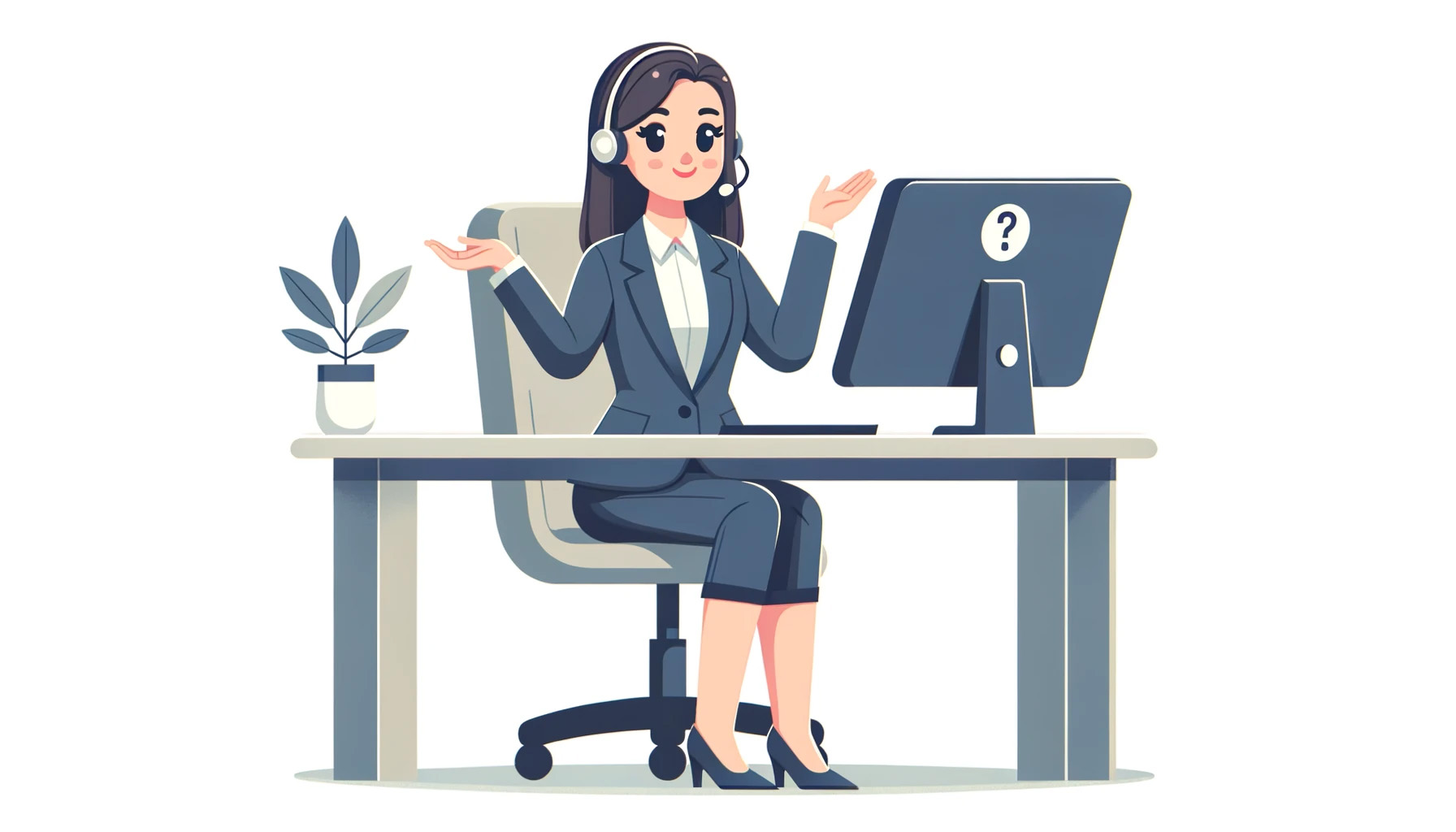 businesswoman sitting at desk, smiling