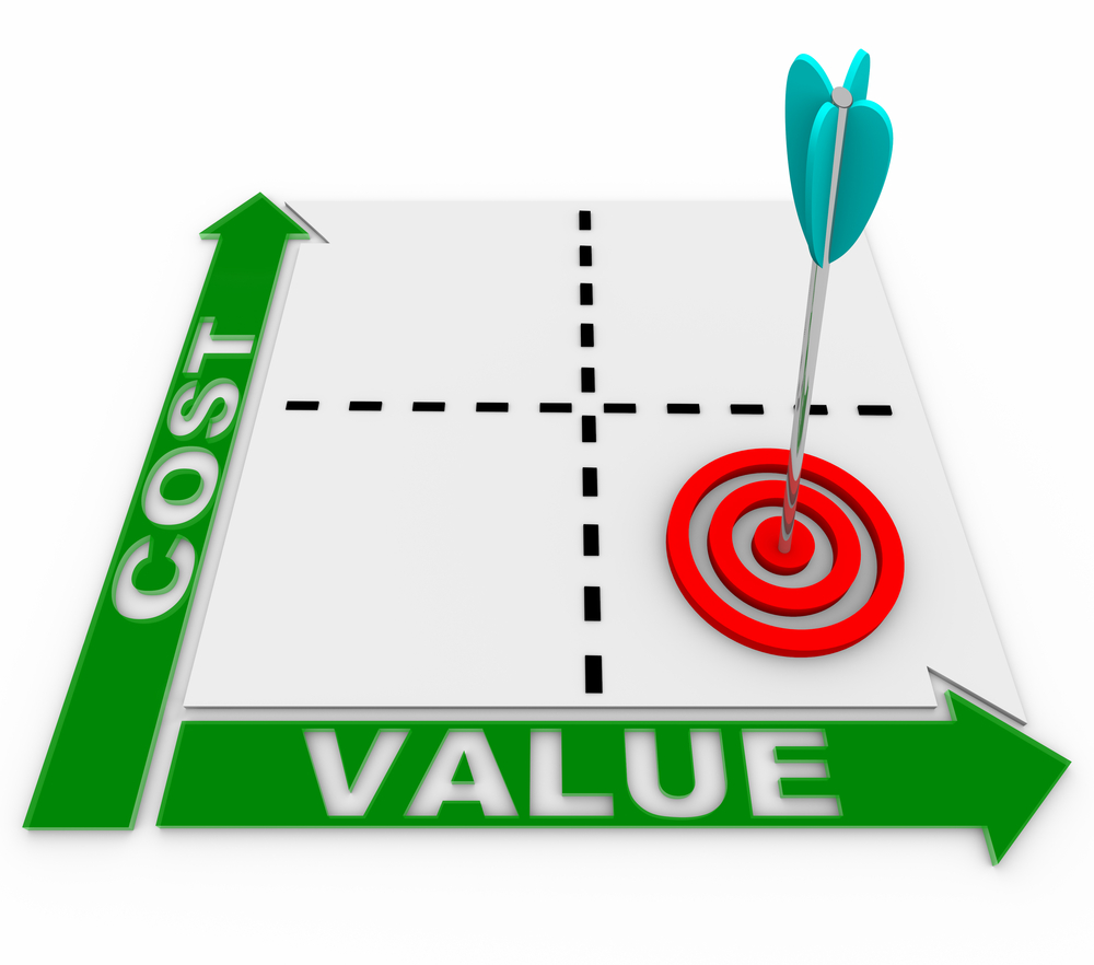 Graph with arrow and bullseye on low-cost and high-value.