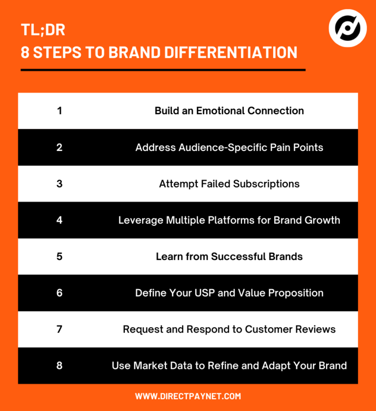 8 Steps To Brand Differentiation Chart - DirectPayNet