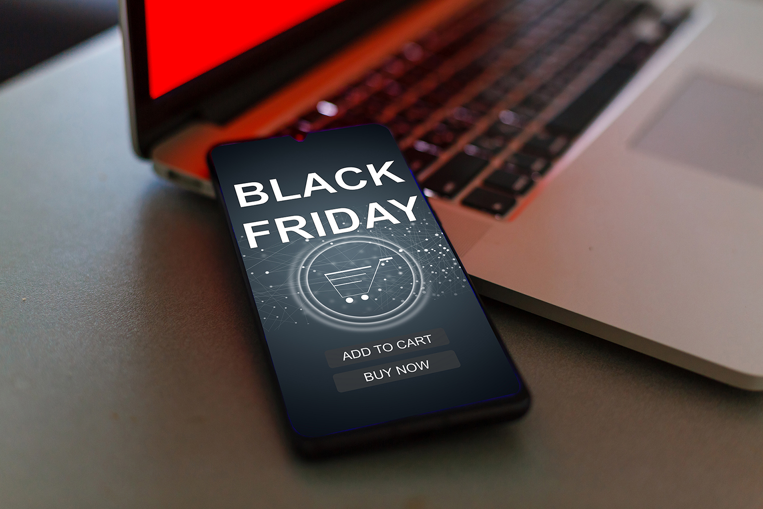 black friday sale. special offer discount text on mobile phone screen