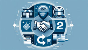 handshake surrounded by gifts and business-related graphics