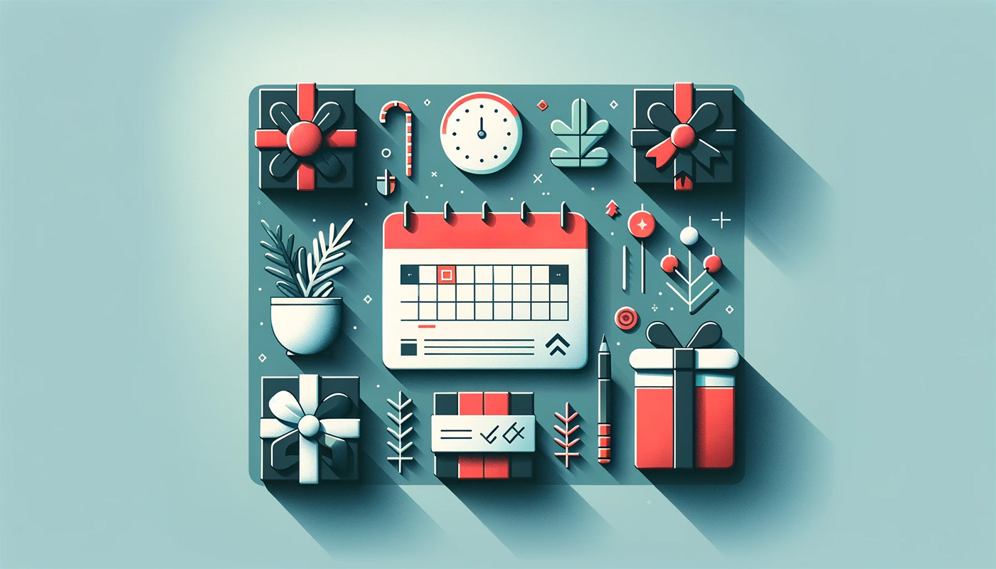 calendar with gifts and holiday decor