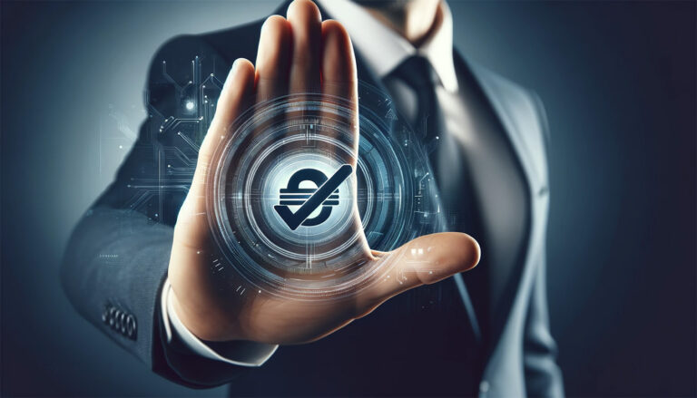 businessman hand stopping a digital icon, chargeback prevention