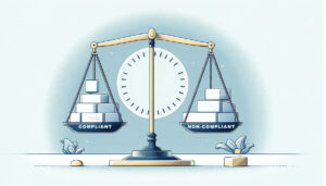 balance scale weighing blocks of compliance and non-compliance
