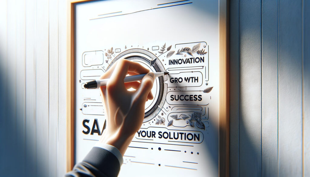 hand holding pen writing a copywriting marketing strategy