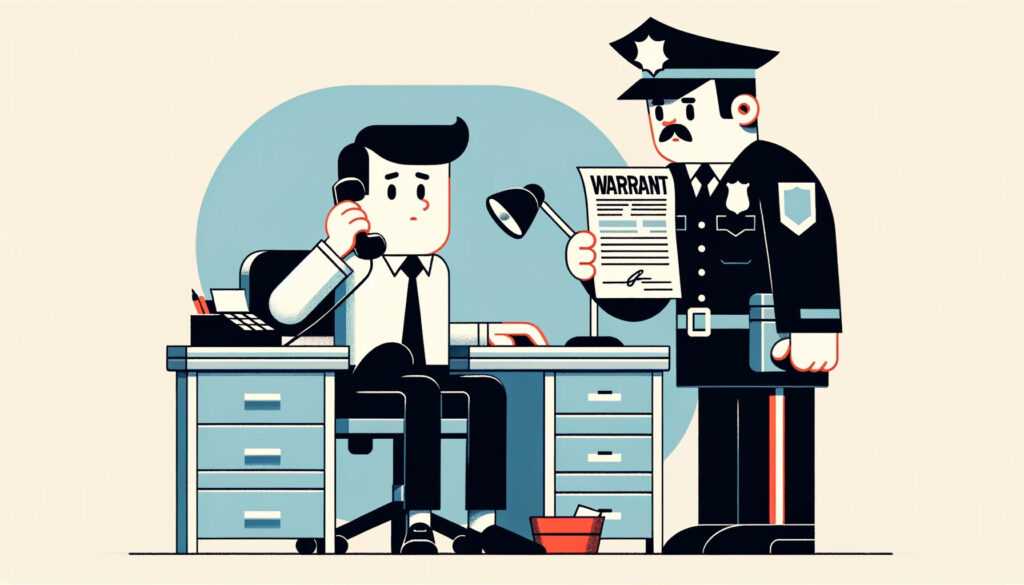 businessman receiving warrant from police