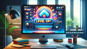 "level up" written on a computer screen