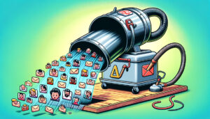 giant vacuum sucking up emails and client avatars