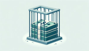 square cage filled with stacks of cash