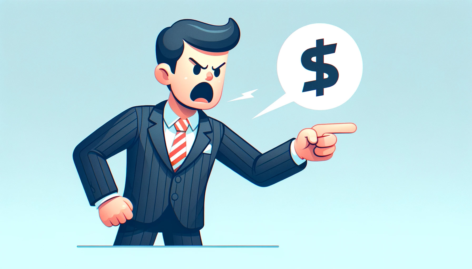 businessman pointing his finger and yelling about money