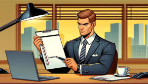 businessman in office holding a to-do list.