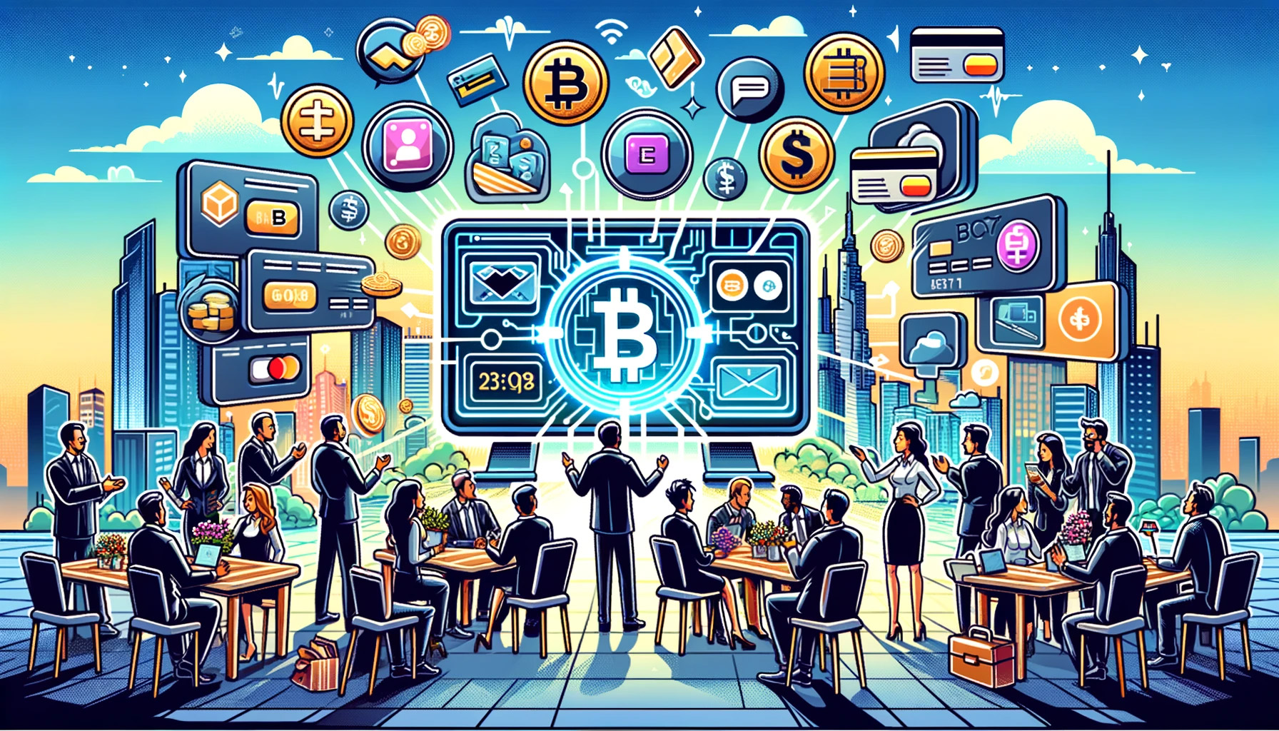 bitcoin, business, payment industry, cartoon