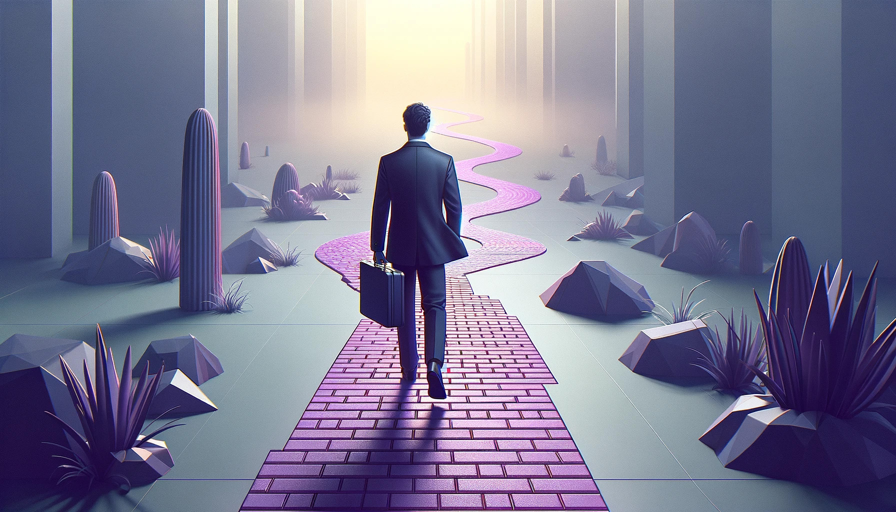 purple brick road, businessman walking, stripe payment processing colors