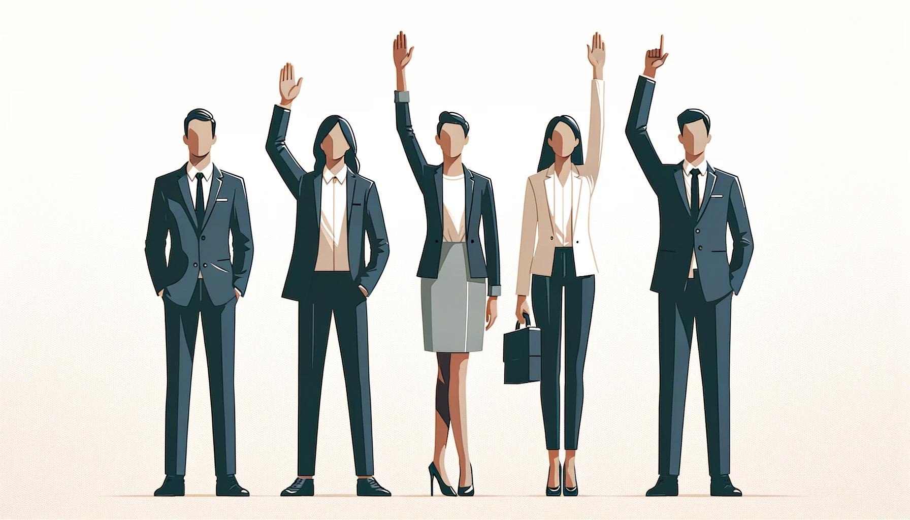 businessmen and businesswomen raising their hands, faceless