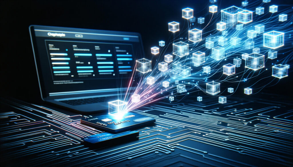 cubes of glowing data pouring out of a laptop computer