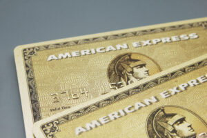 Two gold American Express credit cards