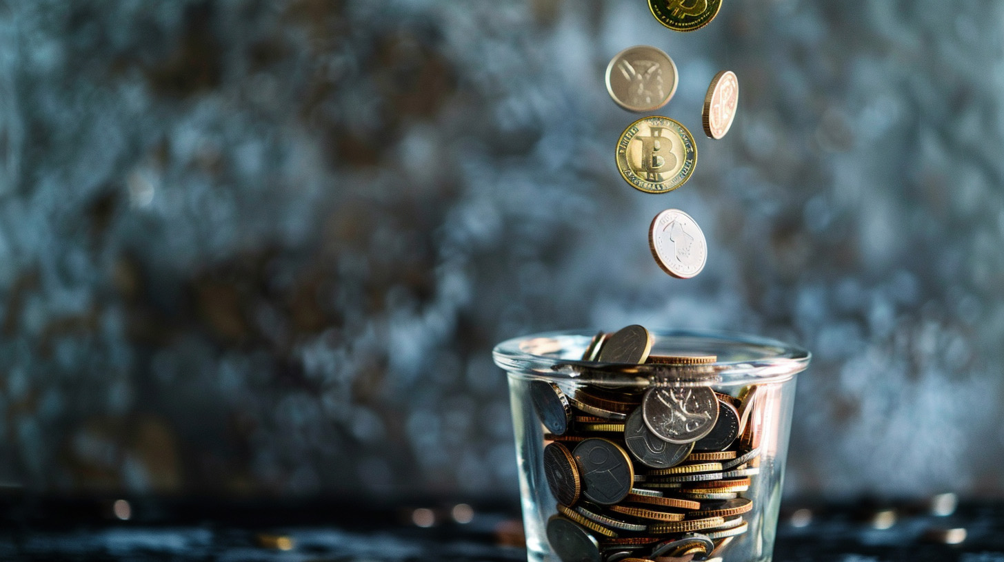 A cup being filled with cash and coins.