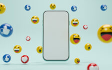 Blank screen of smartphone with like love and emotion icon for social media marketing concept by 3d render.