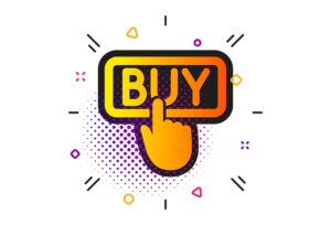 Online Shopping sign. Halftone circles pattern. Click to Buy icon. E-commerce processing symbol. Classic flat buying icon. Vector