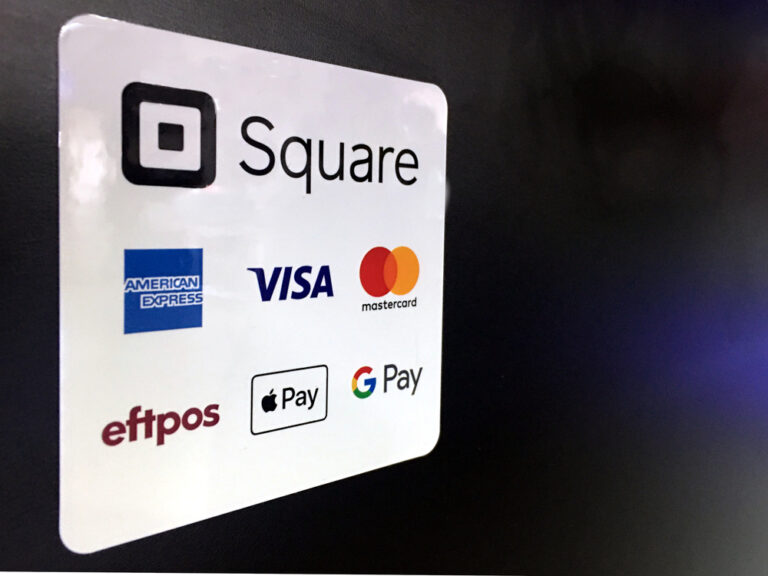 Square device sticker in a retail store"