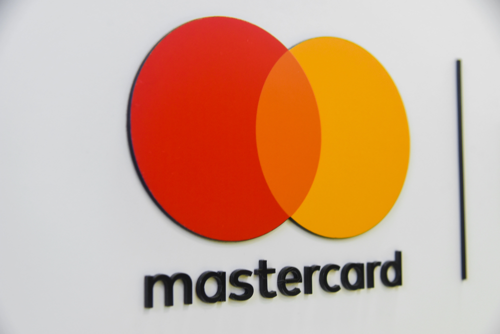 Mastercard logo on a gray background