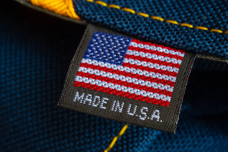 "MADE IN USA" label on a woven fabric