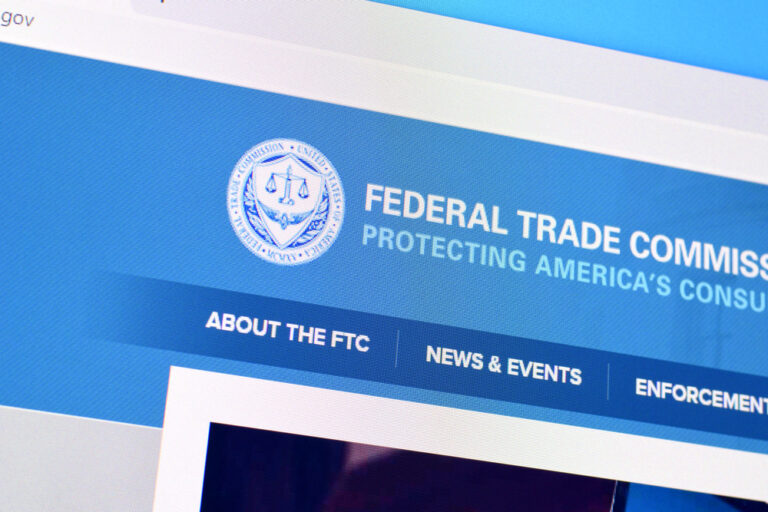 Homepage of ftc website on the display of PC, url - ftc.gov.