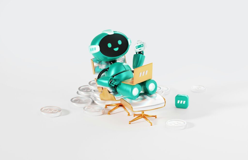Robot relaxing on a chair surrounded by coins. Photo by Ant Rozetsky on Unsplash