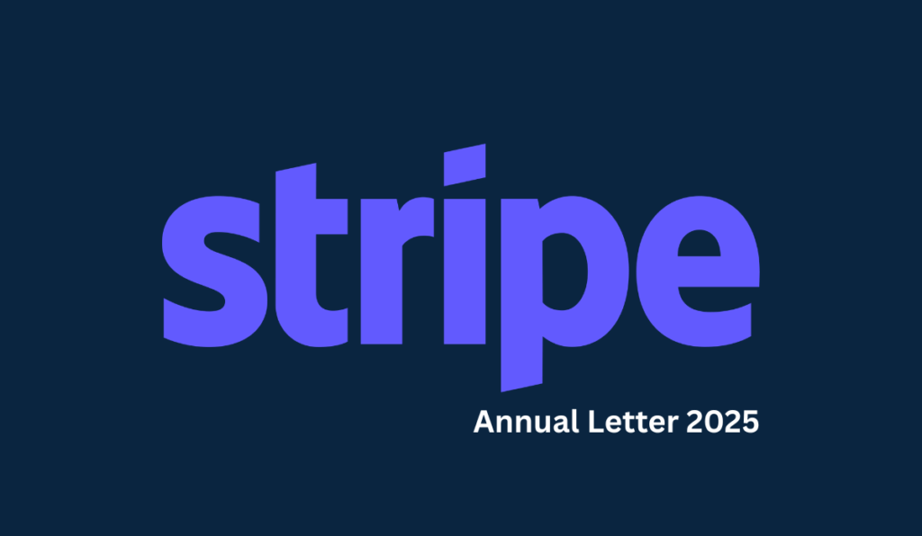 Stripe logo with annual letter 2025 text on dark navy background