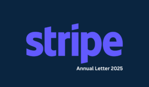 Stripe logo with annual letter 2025 text on dark navy background